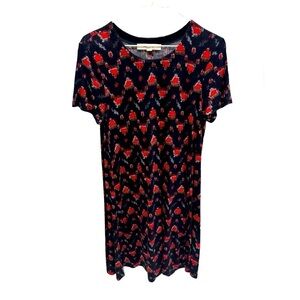 LOFT Red Blue Patterned Swing Dress Women's Size Medium